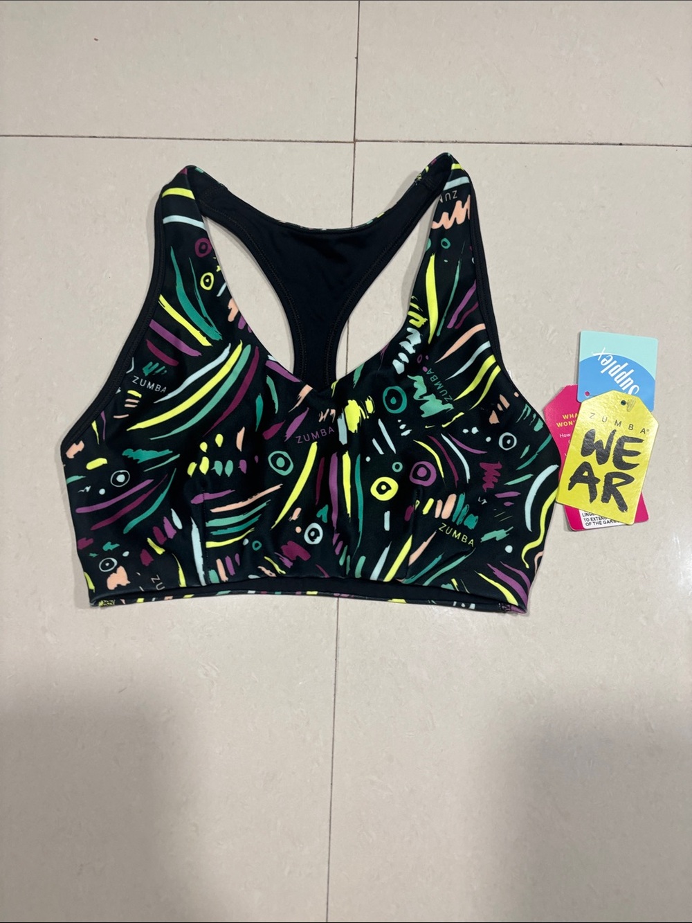 Zumba Fitness Black Neon Abstract Racerback Kids Swim Top